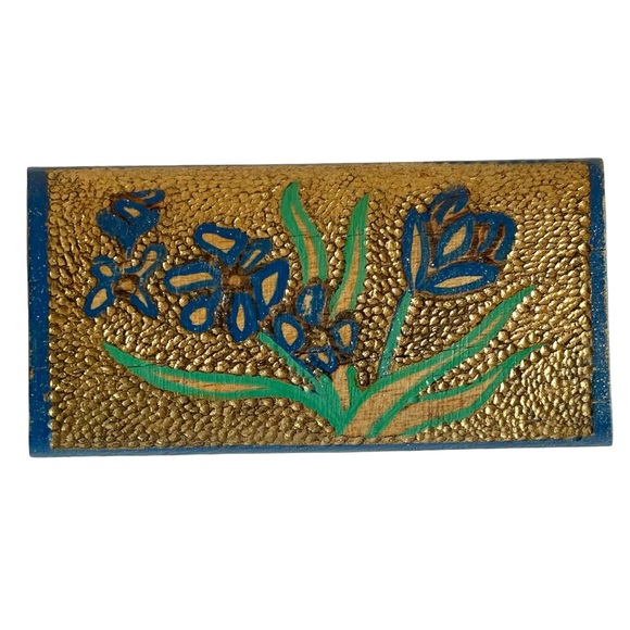 Vintage Jewelry - Vintage 1960s Floral Hand Painted Wood French Tourist Brooch